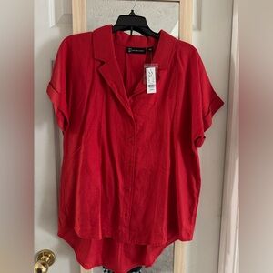 New York & Company cord setRed Button-Down linen Shirt size L and bottom size M